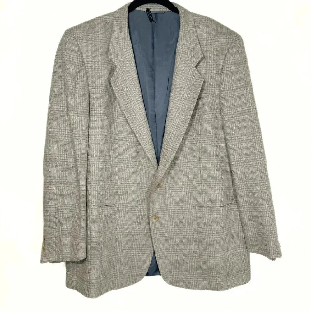 Anralfo Orsini Mens 100% Silk Sport Coat Gray Plaid Size 46 2 Button Front